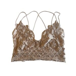 Free People FP One Adella Bralette Boho Lace Crochet Strappy Back Sand Tan Large